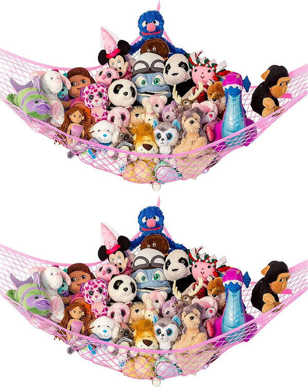 Lilly's Love Stuffed Animal Storage Hammock, Large 2 Pack "STUFFIE PARTY HAMMOCK" (Pink)