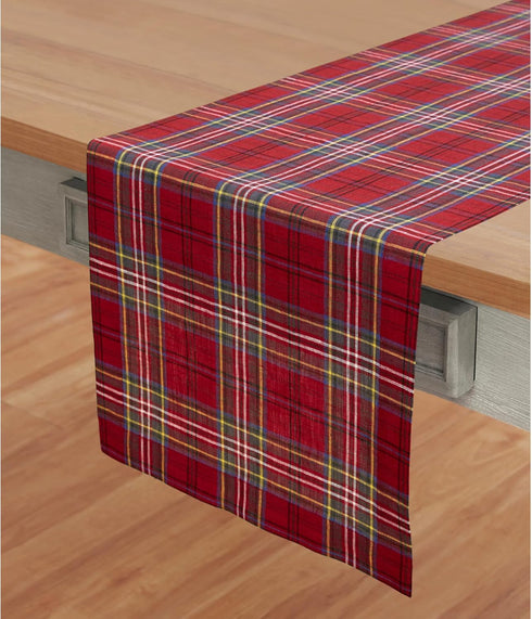 48 Inches 100% 14 48 Inch Solino Home Linen Table Runner - Pure Linen Red Classic Tartan Plaid Table Runner x Ideal