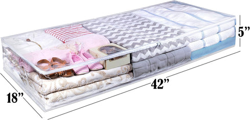 Masirs Clear Underbed Storage Bag, Durable Vinyl Material to Shield Your Contents from Dust, Dirt and Moisture, Easy Gliding Zipper for Easy Access and Label Pocket for Easy Identification, (2-Pack) by Masirs