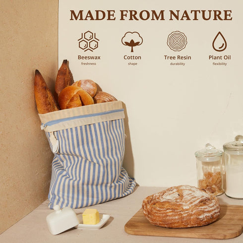 2-Pack 17x12.6in, BRONYPRO Reusable Beeswax and Cotton Bread Bags with Zipper, Waxed Bread Bags for Homemade Bread