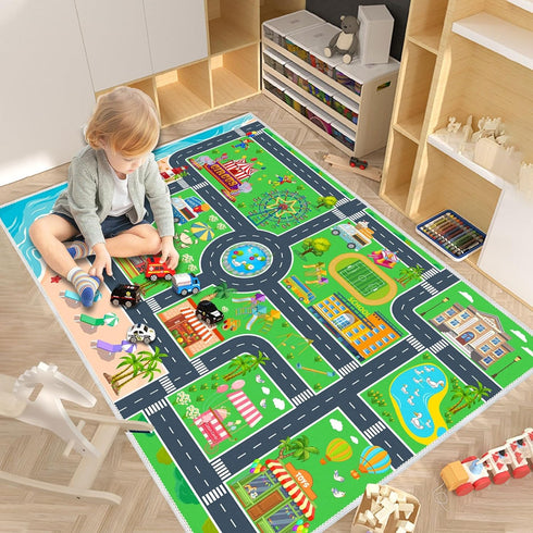 Nursery(Green,3147in) Kids Carpet Playmat Car Rug, Car Rug for Kids Toy Cars and Train, Non Slip Play Mat for Playroom