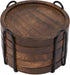 Mango Wood Coasters for Drinks with Iron Holder Stand, Set of 5 for Tabletop Protection