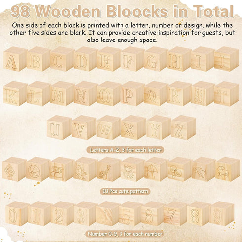 136 98 36 1 1 Marsui Pcs Baby Shower Blocks to Decorate Game Kit Includes Wooden Blocks, Markers, Game Sign, Storage