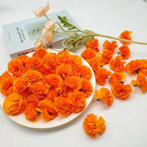 Marigold Flowers Heads Bulk, Silk Artificial Flowers for Diwali and DIY Marigold Garland Decorations