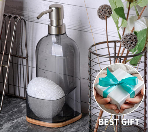 17oz Countertop Clasin Home Kitchen Soap Dispenser with Sponge Holder, Refillable Acrylic Dish Soap Dispenser