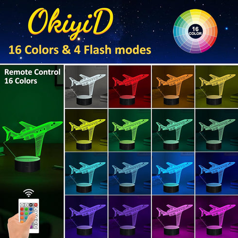 3D OkiyiD Airplane Gifts for Boy, Men, Aircraft Night Light, Gulfstream Illusion Lamp with Remote and Touch Control