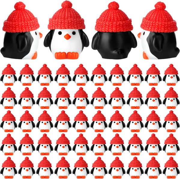 Soulchen 100 Pcs Mini Penguin Figurines Small Resin Penguin with Hat Tiny