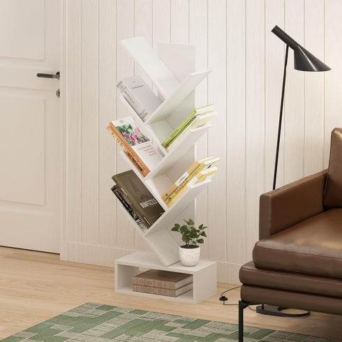 7-Tier 8.4 16.9 46.2, Furinno Tree Book Shelf, Bookshelf, Tree Bookcase with Bottom Shelf, x x for Living Room
