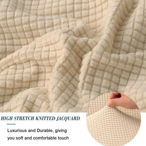 ANWUCHEN 18x30x25 inches, 0.45 lbs, Ottoman Cover - High Stretch Knitted Jacquard Fabric, Medium Beige, Square