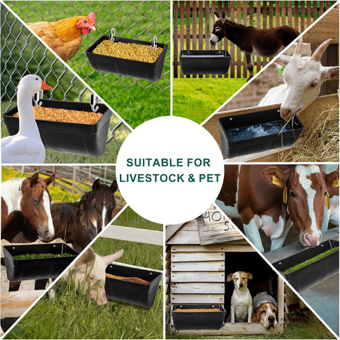 3 Pack 4 Hanging Chicken Feeder Waterer Trough Quart, Goat Feeding Supplies, Coop Fence Feeder, Feed Bucket & Water