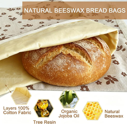 2 Pack Beeswax Bread Bags for Sourdough,Reusable Cotton Beeswax Bag for Homemade Bread,Freezer-Friendly & Freshness