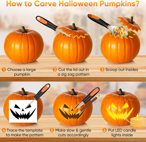 Pumpkin Carving Kit with Stencils - 31 PCS Halloween Tools, Heavy Duty Stainless Steel Pumpkin Carving Set