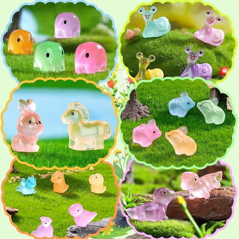 200Pcs 63 Various Luminous Mini Animals, Style Tiny Resin Figurines Animals Glow in The Dark for Prank Garden Micro