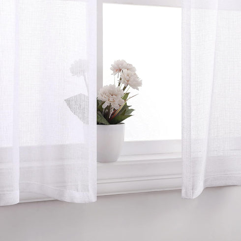 White Short Sheer Curtains, 36 Inch Length for Kitchen Door, 2 Panel Set for Small Window Decor