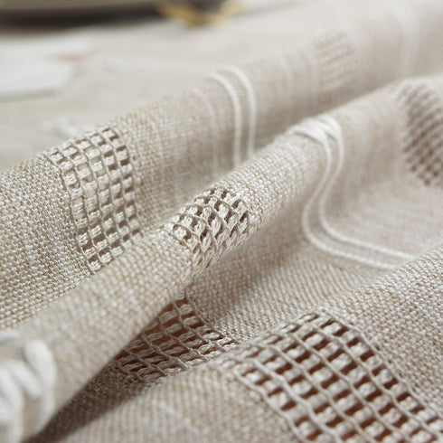 Gernaice 24x24 Inch Rustic Stripe Embroidered Tablecloth Heavy Small Square Tassel Cotton Linen Table Cloth Wrinkle