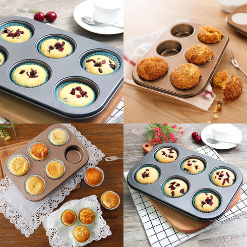 Muffin Tins Set of 2, 6-Cups Nonstick Carbon Steel Standard Cupcake Pans