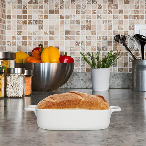 Small Baking Dish, Rectangular Baking Pan with Handles, White Porcelain Casserole Dish for 1 or 2