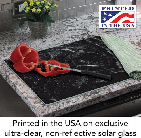 CounterArt Black Marble Design Tempered Glass Cutting Board, 15” x 12”, 3mm, Dishwasher Safe