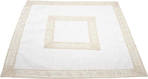 Linens, Art and Things Neutral Earth Tones Greek Key, Square Table Topper, 34Wx34L