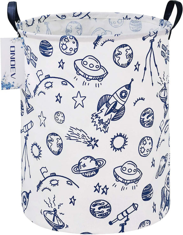 ONOEV Round Space Rocket Laundry Basket, Collapsible Laundry Hamper for Boys, Cute Galaxy