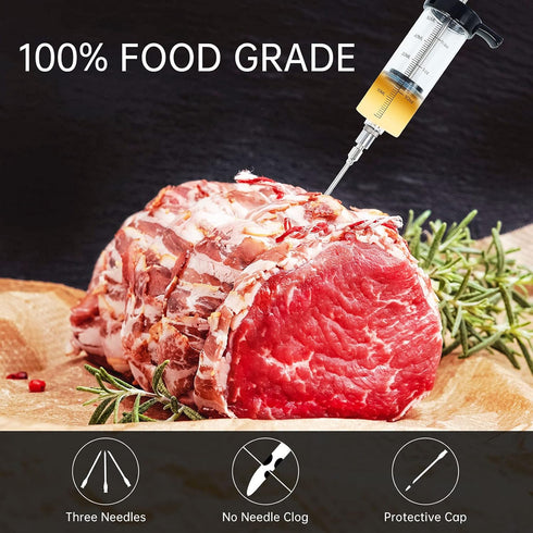 Meat Injector Syringe Turkey Marinade Injector Kit, 1.6-Oz Set with 3 Professional Needles, Silicone Brush, Cleaning