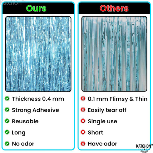 KatchOn XtraLarge Blue Foil Fringe Curtain, 8x3.2 Feet, Pack of 2 for Under The Sea Party Decorations
