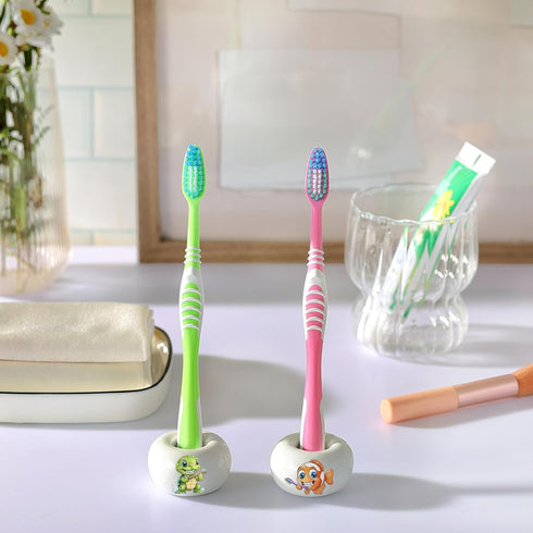 DQELFA 2PCS Countertop Ceramic Toothbrush Holder, Mini Sleek Toothbrush Holder Stand for Bathroom and Organizers, White