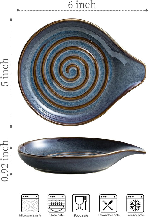 Spoon Holder, Cooking Spoon Rest for Utensils, Large Spoon Holder with Handle for Easy Grip, Gray and Blue