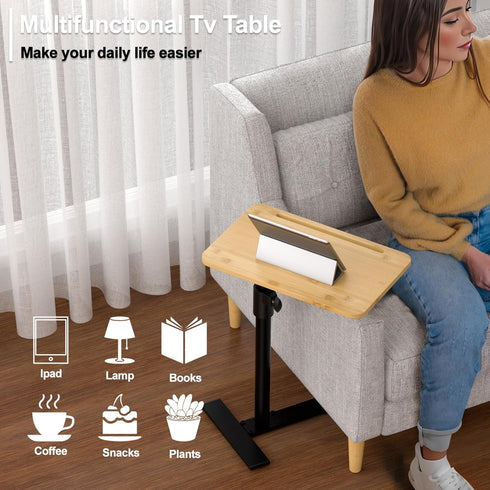 360 (1, Sofa Armrest Tray Table - Bamboo Swivel TV Trays - Height Adjustable Side Table for Bed or Chair with Phone