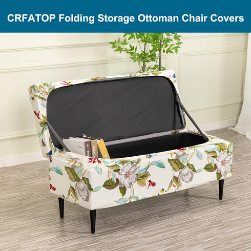 Bands,M,02 CRFATOP Printed Rectangle Ottoman Stool Cover Stretch Folding Storage Footstool Bench Slipcovers Upholstered