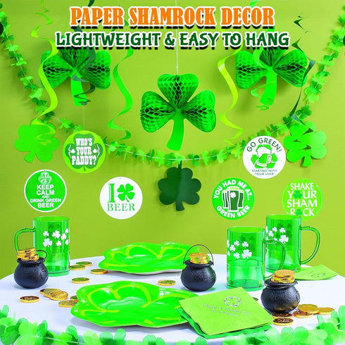 St. Patrick's Day Shamrock Tissue Hanging Decor, Set of 3 Seasonal Party Decor