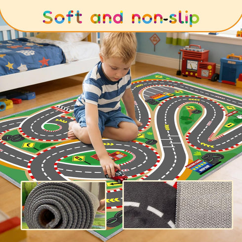47"x71" Kids Rug Play Mat Soft & Non-Slip Car Rugs City Map Play MatCar Rugs for Kids Toy Cars Race Track for Classroom