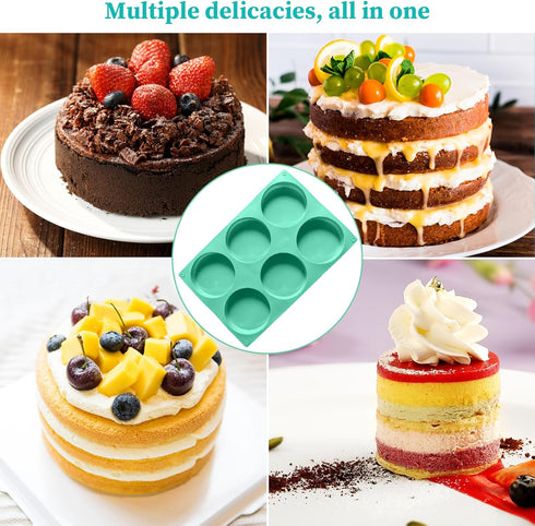 4 Inch Round Silicone Mold for Baking, 3 Pcs Large Non-Stick Muffin Top Pan, 6-Cavity Baking Mold