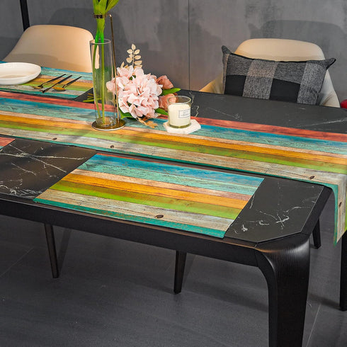 48 Inches Farmhouse Table Runners Long, Wood Grain Spring Table Runner Old Barn Wood Blue Brown Kitchen Heat Resistant