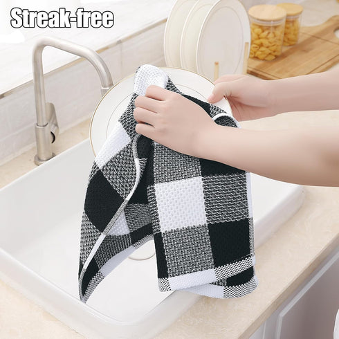 Set, 12" 12" 13" 28", Set 8 homing Buffalo Plaid Kitchen Towels and Dishcloths x and x of Bulk Cotton Waffle Weave Dish