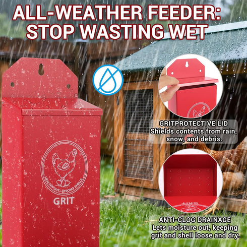Reptilux 2-Pack Metal Chicken Grit Feeder & Oyster Shell Feeder with Lid - Hanging Gravity Poultry Feeder for Chickens