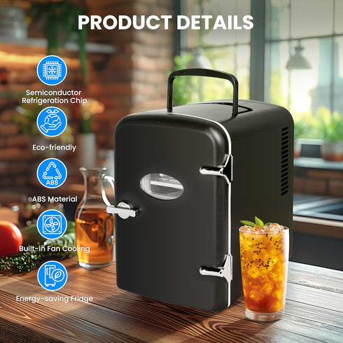 Simple Deluxe 4L Portable Mini Fridge, Warmer and Cooler for Six 12oz Cans, Eco-Friendly, Compact Refrigerator