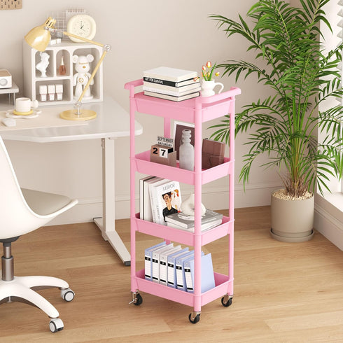 4-Tier 4-Tier-Plastic) MIOCASA Utility Rolling Cart with Detachable Tray Top, Kitchen Storage Organization, Art Cart