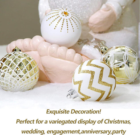 30PCS Christmas Balls Ornaments - 60MM Gold & White Painted Shatterproof Hanging Decorations for Tree