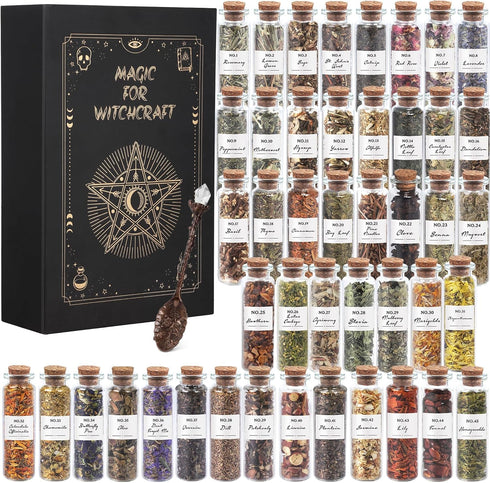 HOOMUU Witchcraft Supplies Herbs - 45 Bottles Dried Herbs Kit for Beginners -