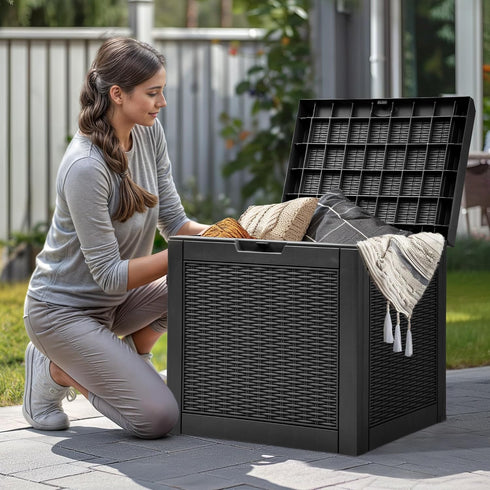 32 YITAHOME Gallon Outdoor Storage Box, Water Resistant Resin Deck Box, Indoor Outdoor Lockable Storage Container
