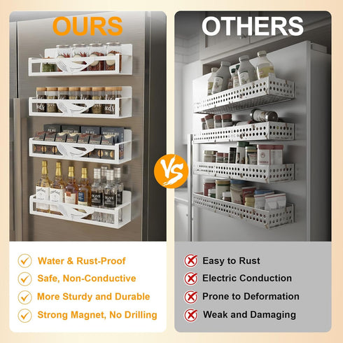 4-Pack Magnetic Spice Rack for Refrigerator, Metal Seasoning Organizer for Kitchen Storage Organization, Space Saving