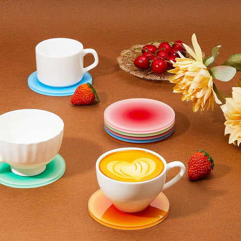 8 3.9 Inches Irenare Pieces Colorful Acrylic Coaster Cute Coasters Round Heat Resistant Holder Anti Slip Table
