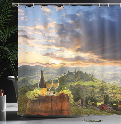 Ambesonne Winery Shower Curtain, Vineyard in Chianti Tuscany, Autumn Sunrise, 69" W x 70" L, Lime Green