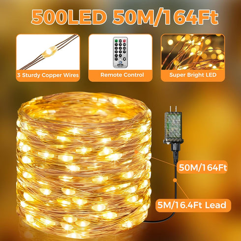 165FT 500 8 btfarm Fairy Lights Plug in with Remote, LED Outdoor Twinkle Lights Waterproof with Timer, Modes Indoor