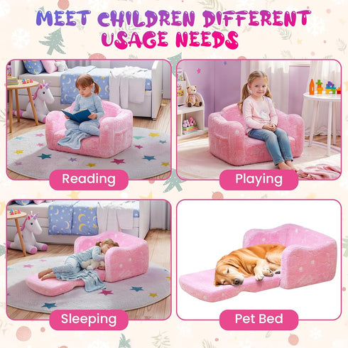 2-in-1 Lamerge Toddler Couch,Glow in The Dark Baby Floor Bed,Foldable Toddler Chair Kids Sofa for playroom,Convertible