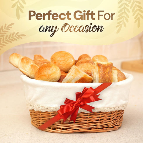 Large Handmade Wicker Bread Basket for Serving, 12 inch Sourdough Bread and Pastries Basket with Liner