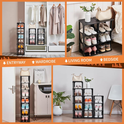 5 Closet Tiers Shoe Rack Organizer for Shoe Holder Storage Narrow Plastic Vertical, Free Standing Shoe Rack Shelf