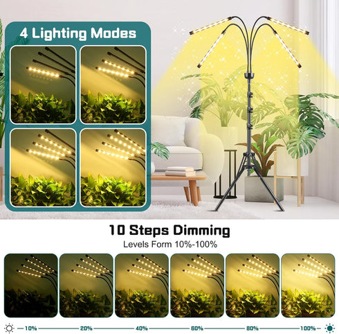 yentbokj 15-63 inches 4/8/12H Grow Lights for Indoor Plants Yellow Light with Adjustable Tripod Stand Plant Light