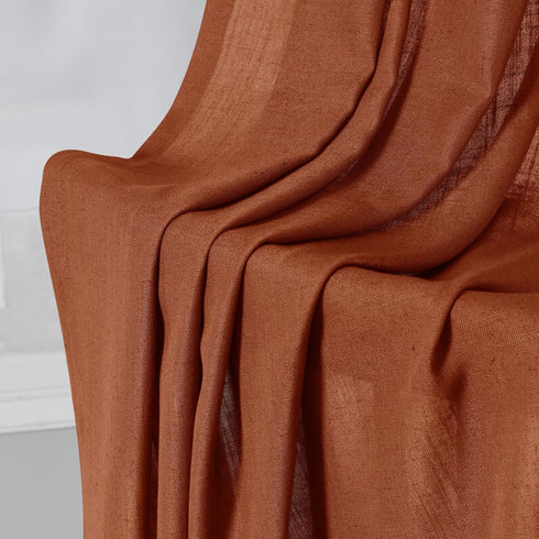 Terracotta Linen Curtains, 84 Inch Length 2 Panels Set for Living Dining Room, Light Filtering Semi Sheer Drapes